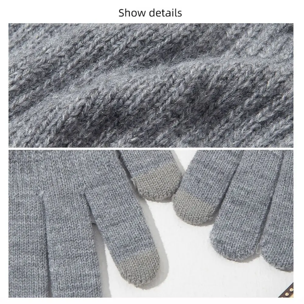 High Quality Wool Men Knitted Gloves Thick Touch Screen All Finger Gloves Windproof Cold Proof Warm Gloves Autumn Winter