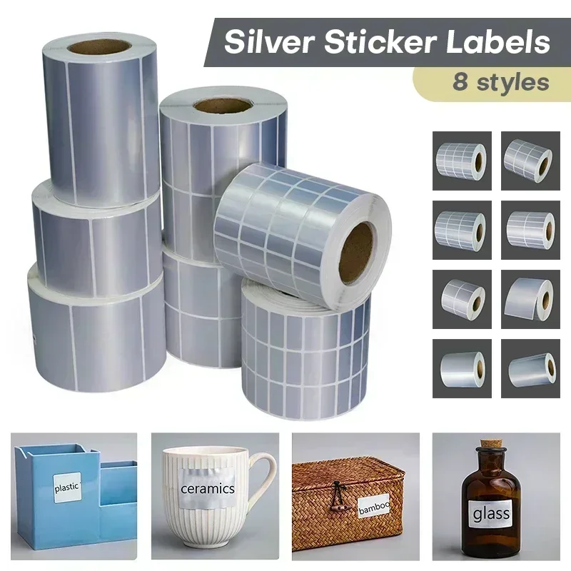 1/2/3Rows Matte Silver Sticker Blank Pet Labels for Thermal Transfer Printer Barcode Sealing Stickers Bottle Pencil Sticker