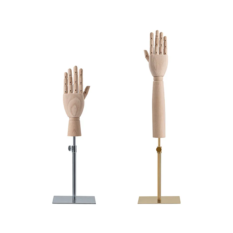 Wood Mannequin Hand Display For Jewelry Accessories Sketch Hand Mold Manipulator with Iron Stand Necklace Rings Display Props