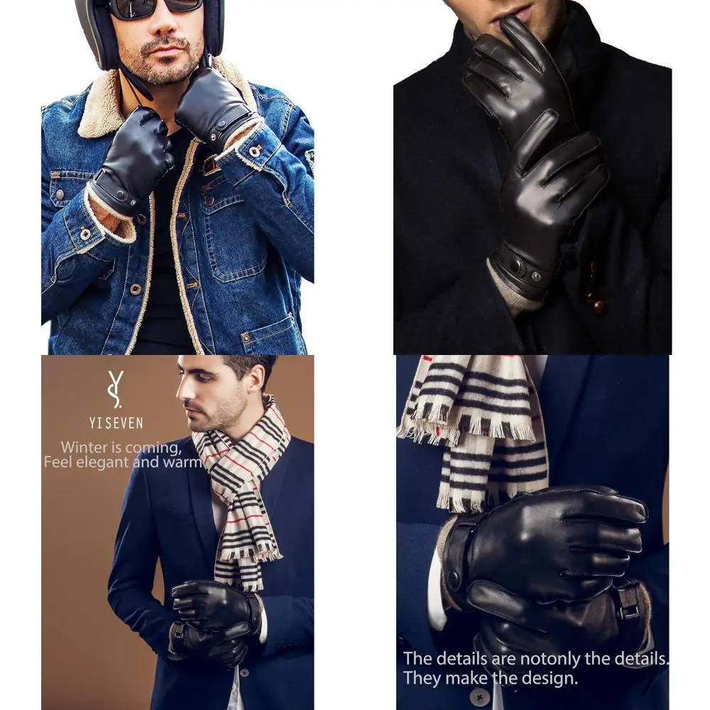 

Мужские зимние кожаные перчатки из овчины с сенсорным экраном на кашемировой подкладке и теплая подкладка для холодной погоды