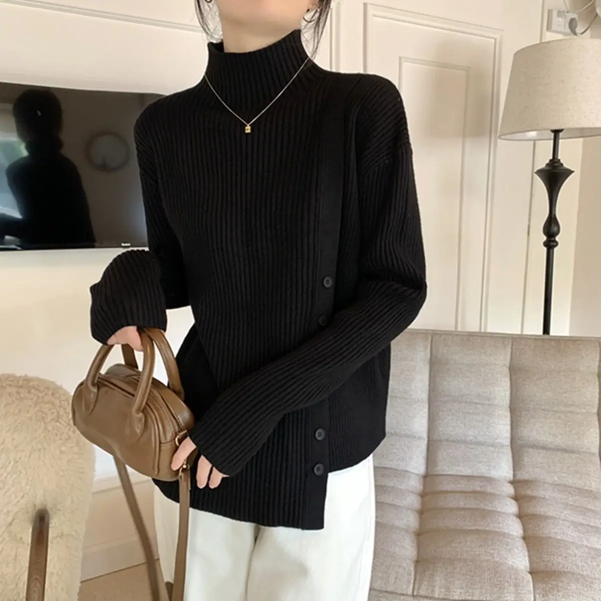 

Sweaters Jumpers Pullovers Women Pullover Youngla Chenille Furry Feel Cowl Neck Homewear Lazy Weekend Grandma Style Cozy Thermal