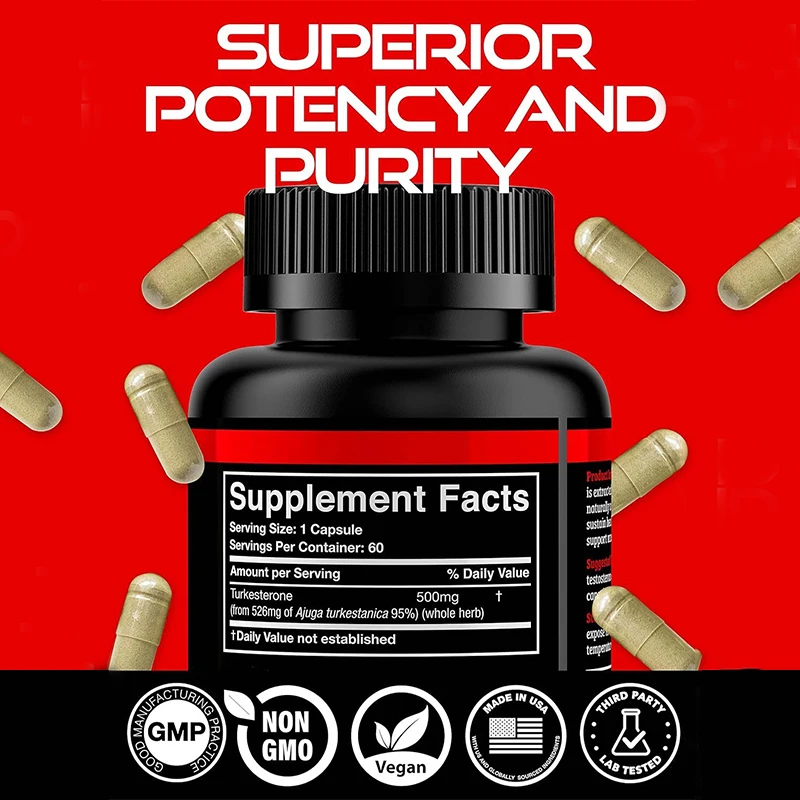 Supplément de Turkesterone, Capsules, Pureté Maximale 500, Favorise la Force et la Croissance Musculaire, 95% mg