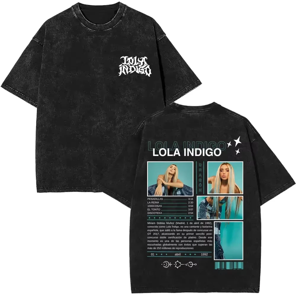 

Tour Lola Indigo 2024, потертые футболки, мужская и женская одежда больших размеров, футболки в стиле хип-хоп Y2k, хлопковая винтажная футболка с короткими рукавами