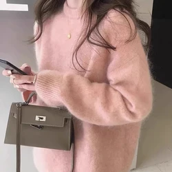 Retro Women's 2024 Sweater Autumn/Winter New Splicing Pullovers O-Neck Fashion Solid Color Loose Casual Long Sleeve Knitted Top