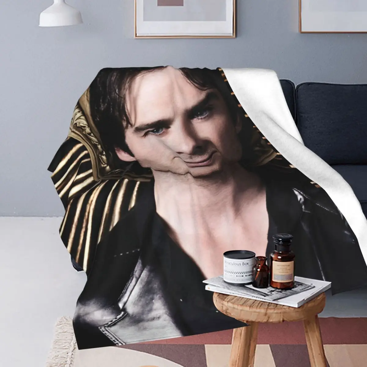 Damon Salvatore Blanket Flannel Spring Autumn The Vampire Diaries Portable Warm Throw Blankets for Bedding Travel Rug Piece