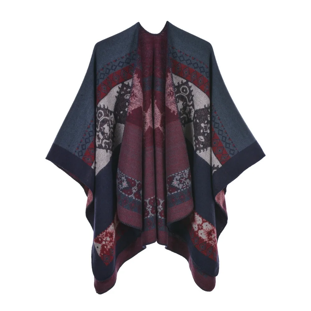 

Autumn Winter Female Cloak Women Shawl Retro Split Warm Imitation Cashmere Scarf Shawl Ponchos Capes P4