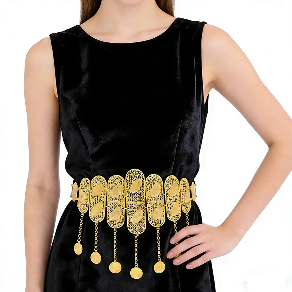 

Bohemian Style Hollow Geometry Coin Tassel Waist Chain For Women Fashion Belt Suitable Ethnic Gypsy Turkey Kurdish Jewelry Gift