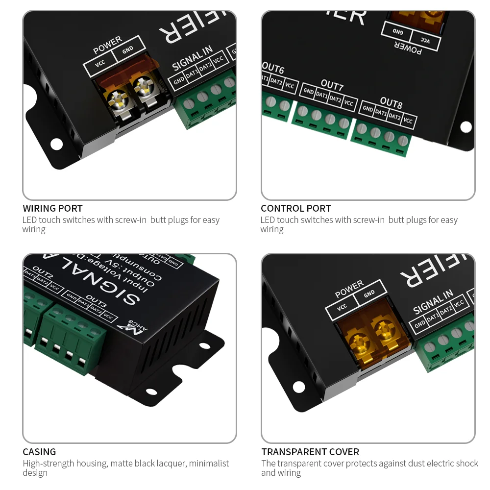 WS2812B 8CH Signal LED Strip Amplifier,WS2812 5V SPI TTL Signal Output for WS2811 WS2815 WS2813 SK6812 Pixels LED Light DC5-24V