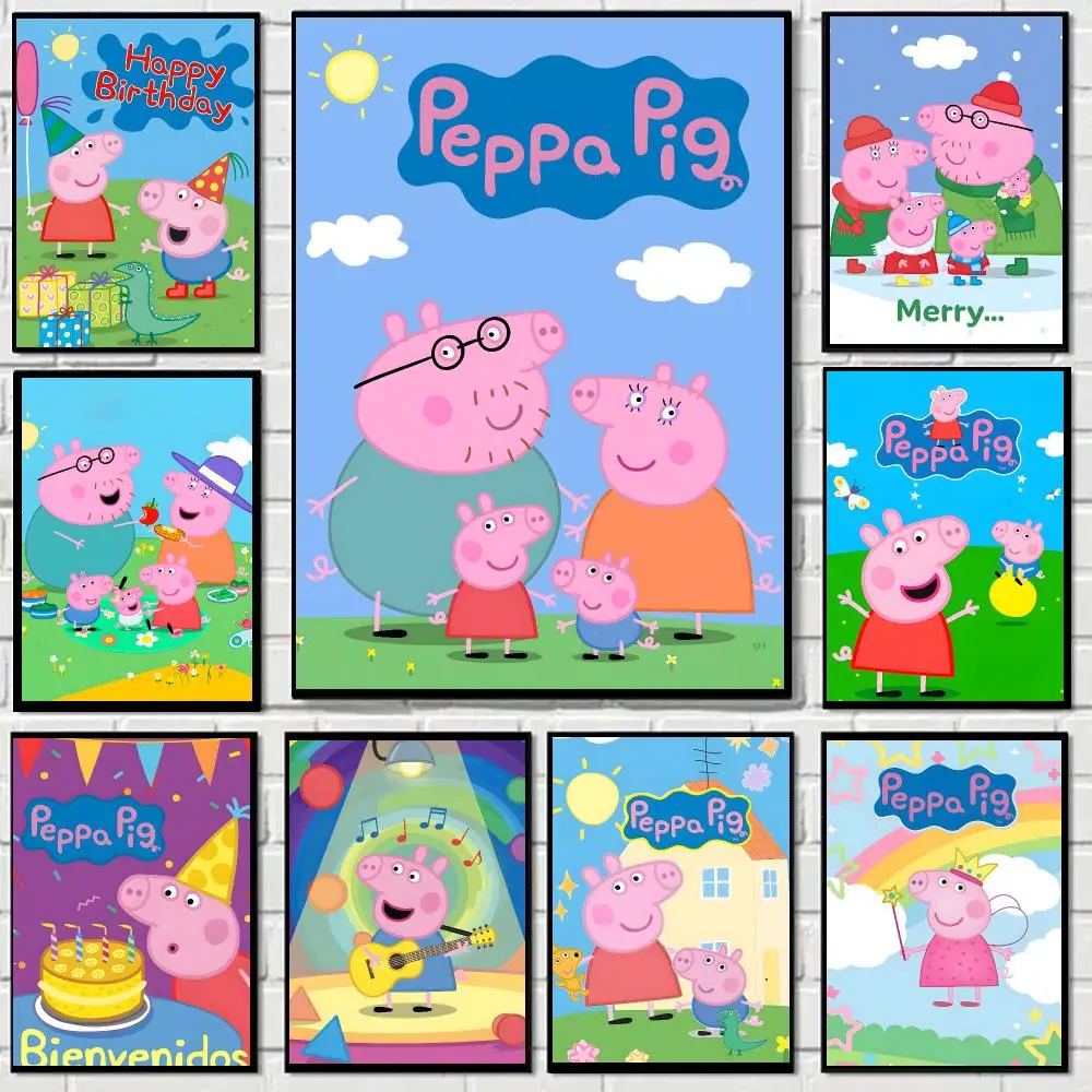 Peppa Pig Animation Poster Self-adhesive Decal Living Room Bedroom Party Bar Decor Moisture-proof Fade-resistant