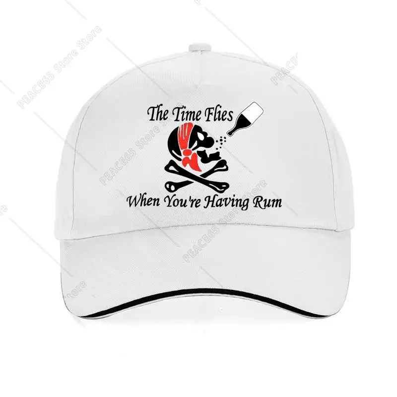 

Funny Jolly Roger Skull Bone Drinking Men Hat The Time Flies When You Are Having Rum Pirate For Wine Bar Decoration Baseball Cap