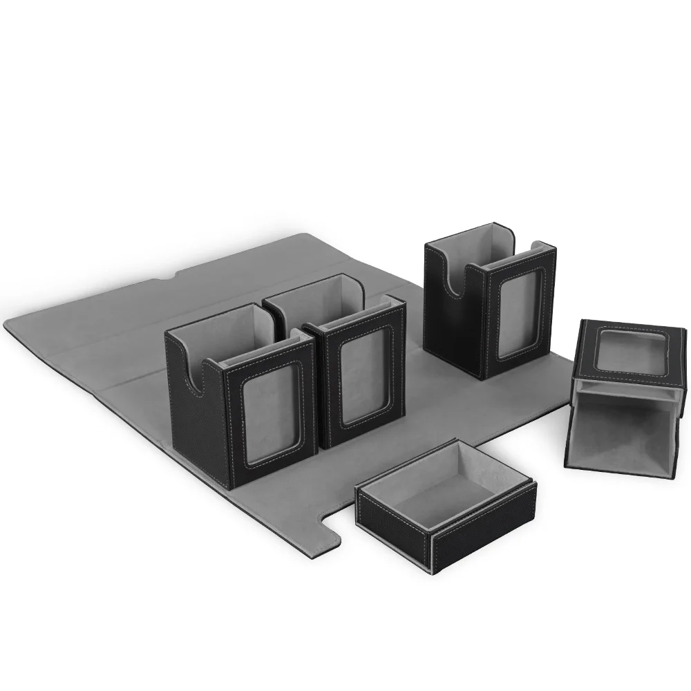 

Card Deck Box for TCG with Commander Display, 5-in-1 Removable Card Case with Dice Tray Holds 400+ Double-sleeved Cards, Magneti