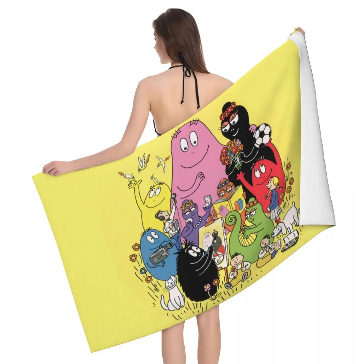 Custom Les Barbapapa Cartoon Absorbent Microfiber Bath Beach Towel Quick Drying Anime TV Series Bathroom Sauna Towels