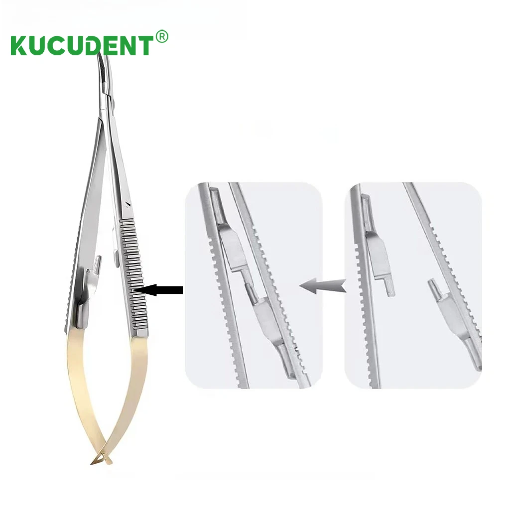 1P Castroviejo Porta aghi Strumento per impianti ortodontici dentali 14 cm/16 cm Pinze dritte/curve Pinzetta Microchirurgia TC Testa