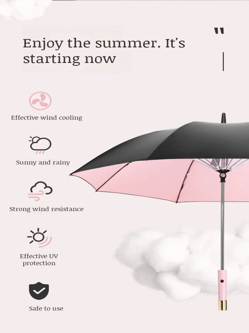 Rain and Sun Dual Purpose Cooling Umbrella with Fan Straight Handle Usb Charging Sunny Umbrella