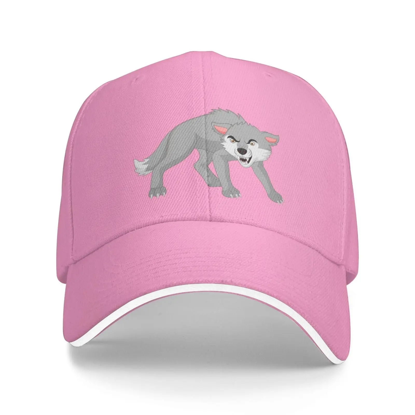 Boné de beisebol Angry Wolf para homens e mulheres, chapéu de sol ajustável, Pink Golf Caps