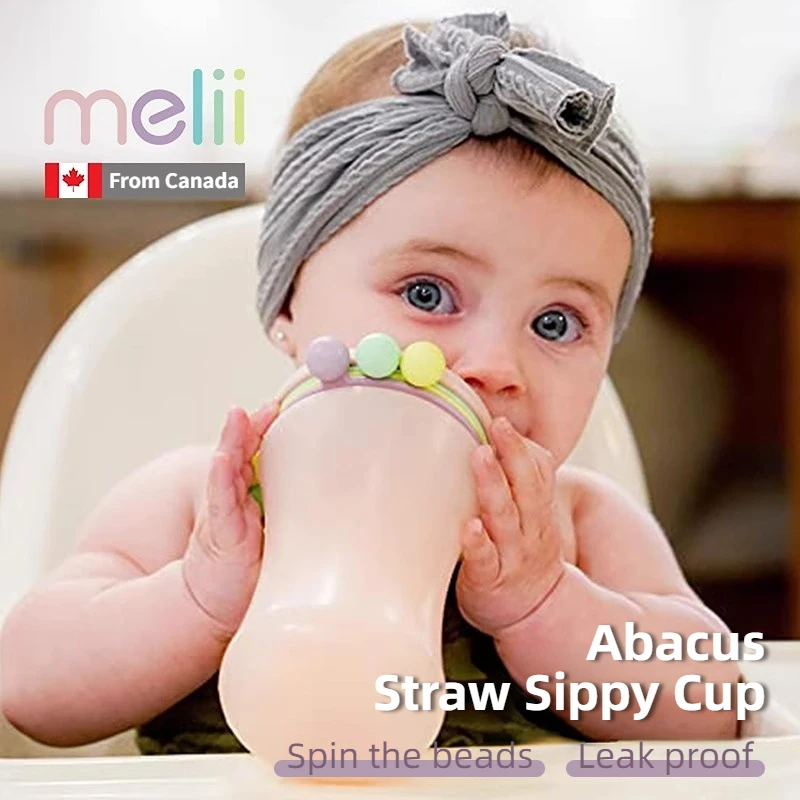 Melii Abacus Snack Container Straw Sippy Cup Silicone Food Storage Box Solid Color Baby Snack Cup Portable with Lid Kids Cup