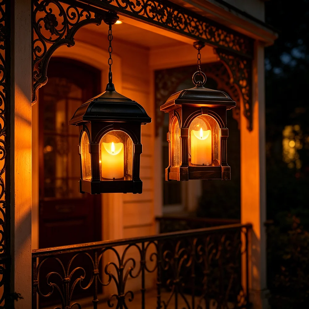 

Solar Powered LED Candle Lights, Classical Estate Style Courtyard Decorative Lanterns, Garden Terrace Porch Wedding Party Decor