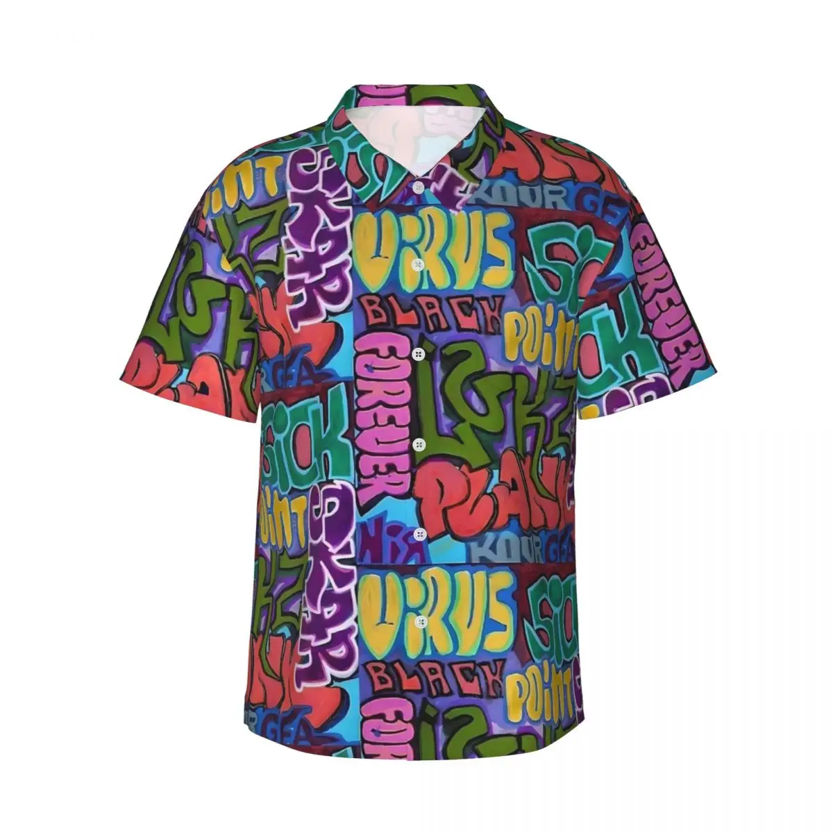 

Graffiti Hawaiian Shirt Men Beach Letter Print Casual Shirts Short Sleeve Street Style Pattern Vintage Oversized Blouses