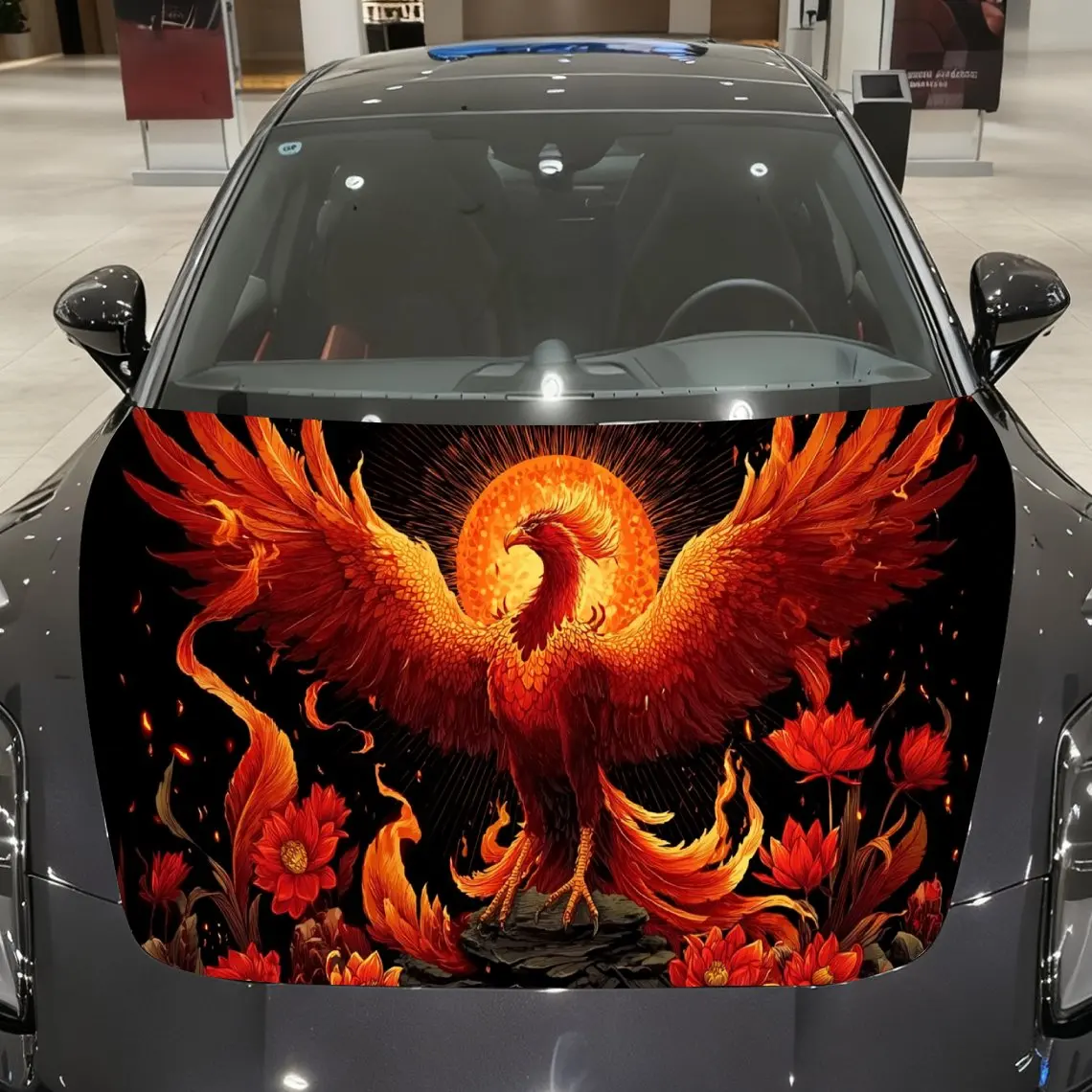 Flaming Lotus Phoenix Reborn Car Vinyl Wrap, PVC Material Waterproof Car Hood Sticker, Self-Adhesive Scratch-Resistant Stickers