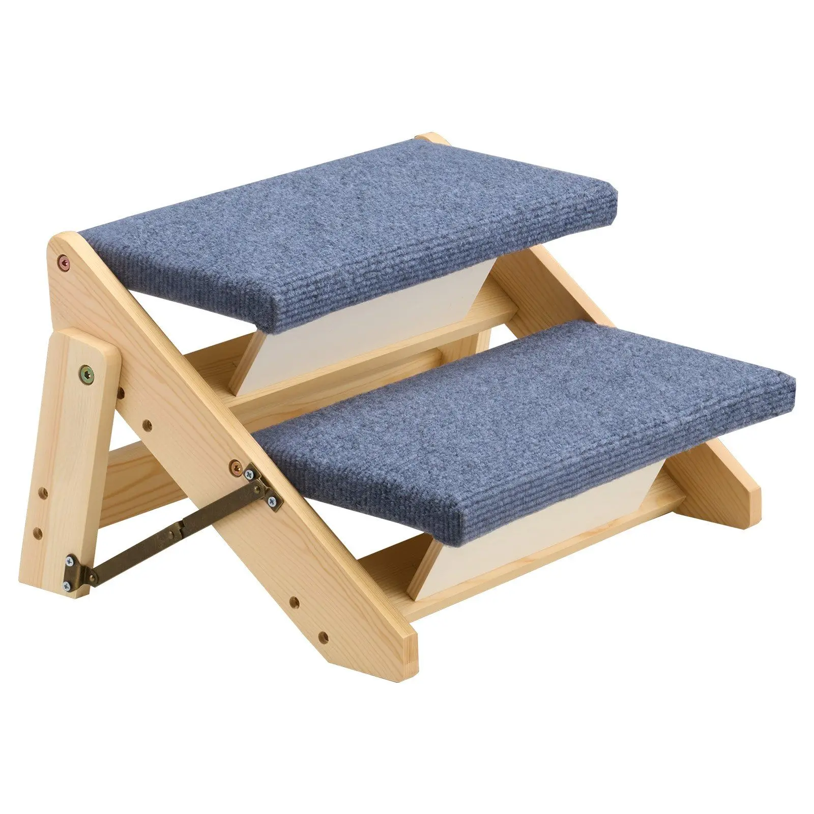 Wood Pet Stairs, 2-Step Dog Stairs for Beds, Sofa & Cars, 110lbs Load Capacity, Floded Flat Design, Stable & Sturdy Cat & Dog Step Ladder for Small Medium Large Older Pet Puppy Essentials
