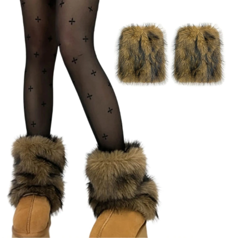 

Коричневые плюшевые гетры для женщин, праздничные зимние меховые сапоги с манжетами, носки без ног X4YC