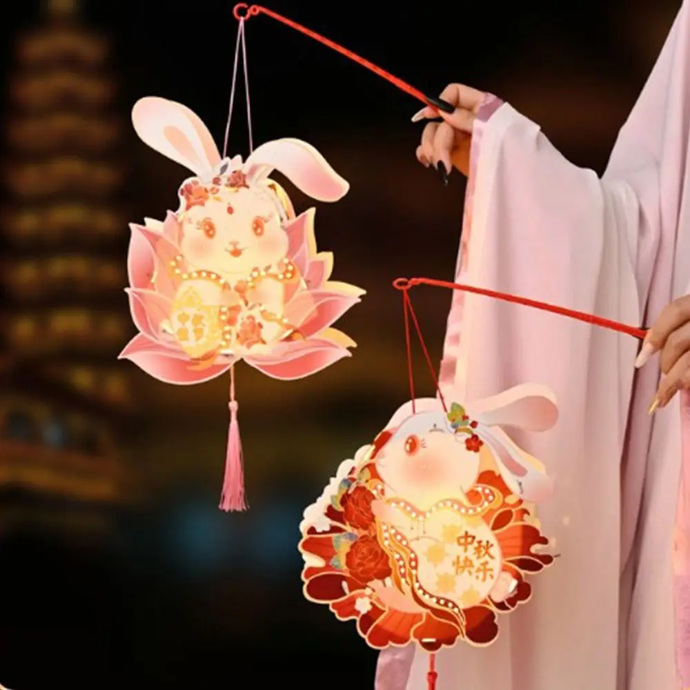 Handmade Mid-Autumn Festival Lantern DIY Glowing with LED Light Rabbit Lantern DIY Material Bag Luminous Handheld Luminous Light