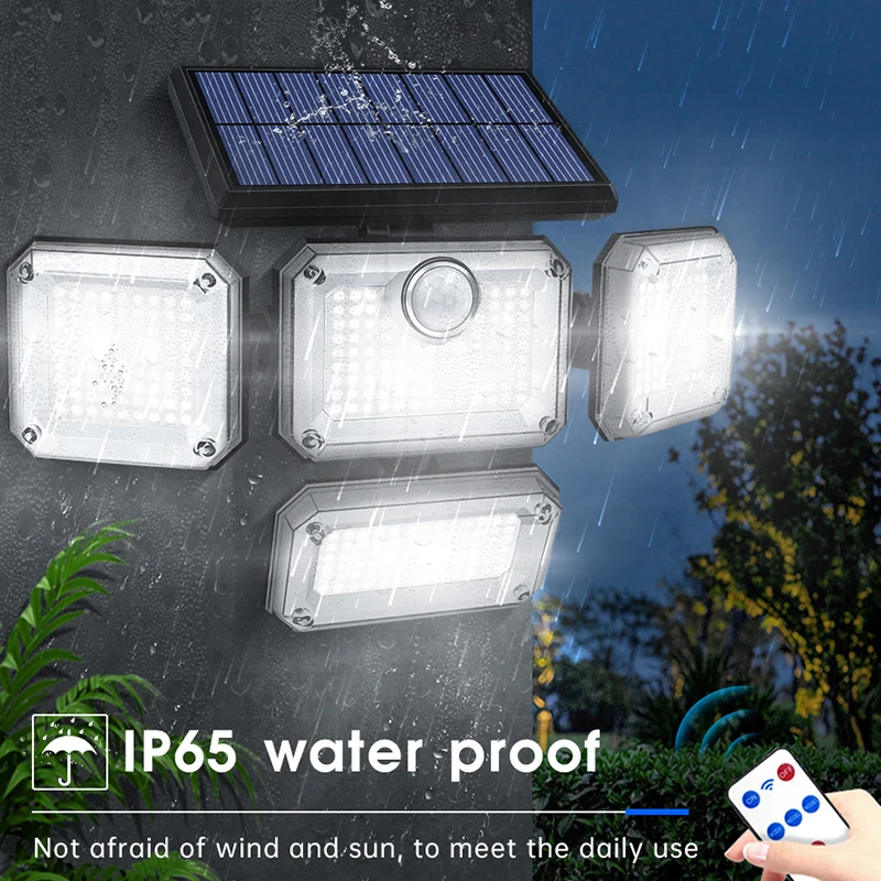 Solar Lights Outdoor 278 LED 1200LM Solar Flood Security Lights with Motion Sensor IP65 Waterproof 4 Heads Spot Wall Light