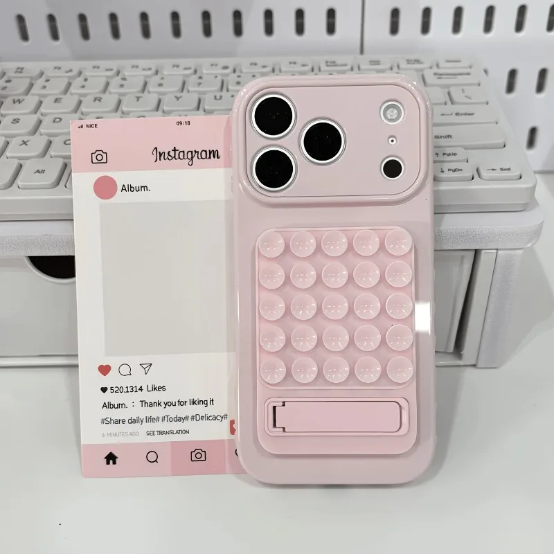 Luxuriöse Handyhülle in Bonbonfarben mit Saugnapf und Klappständer für iPhone 18 17 Pro 16 15 14 13 12 11 Pro Max 16 Plus, stoßfeste Abdeckung – Detail 3