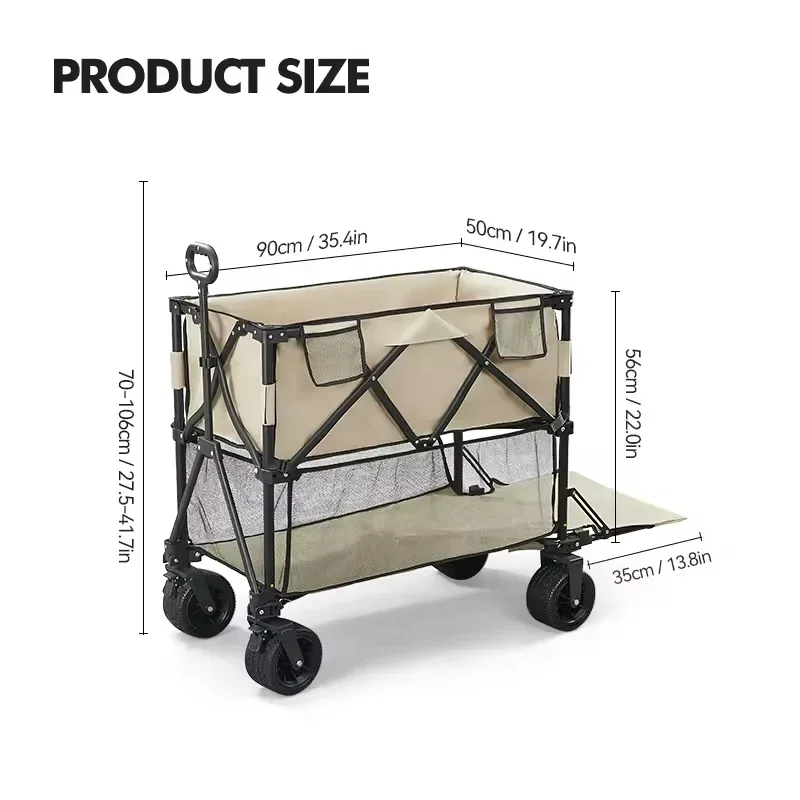 Outdoor Garden Multifunctional Folding Camping Cart Double-Deck Portable Beach Trolley Cart Camping Folding Wagon cart