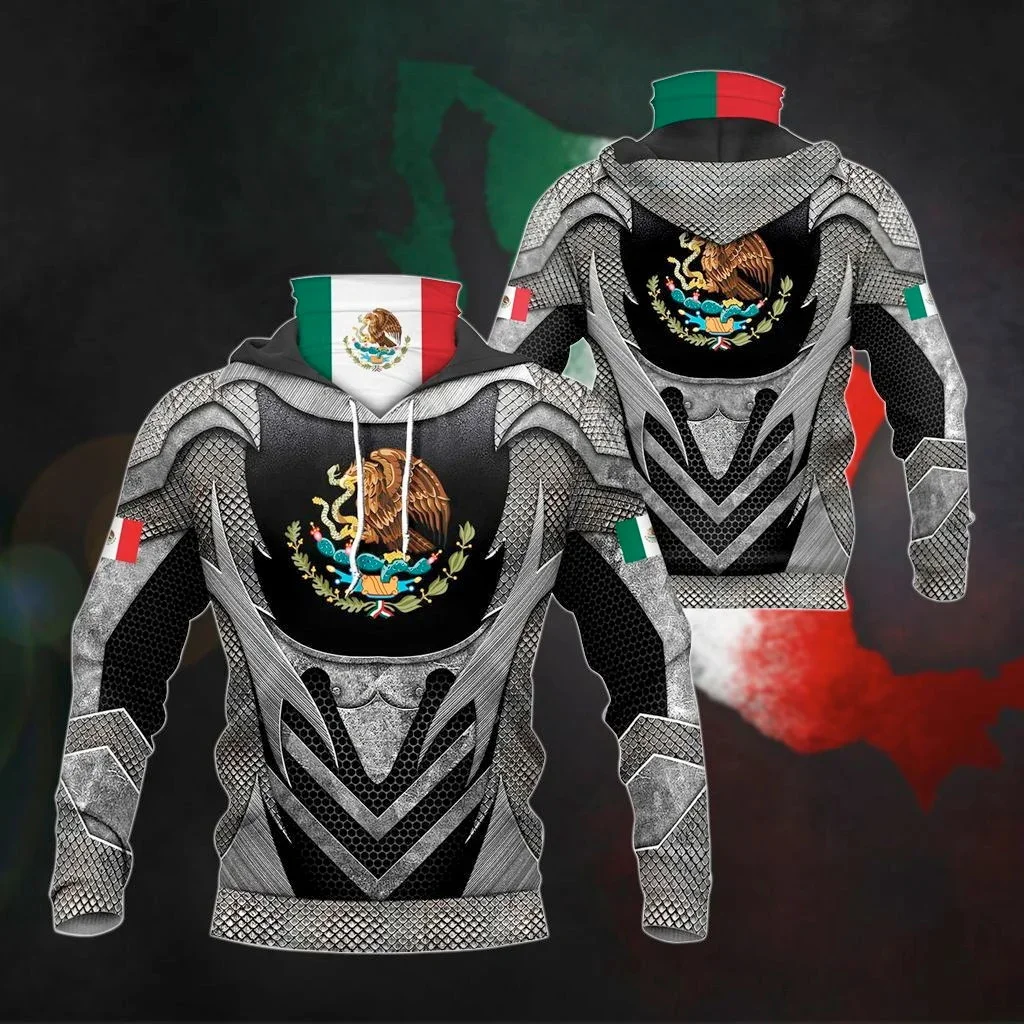 Mexico Coat Of Arms - Armor 3D Printed Men's Adult Neck Gaiter Hoodie Winter Unisex Casual Warm thicken Hoodie with Mask ZZ03