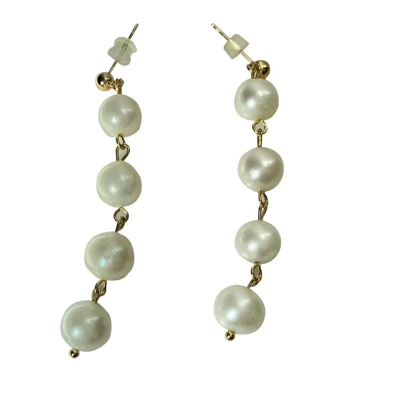 Long string lantern pearl copper plated 18K real gold 925 silver needle ear drop earrings ear hook simple temperament directly f