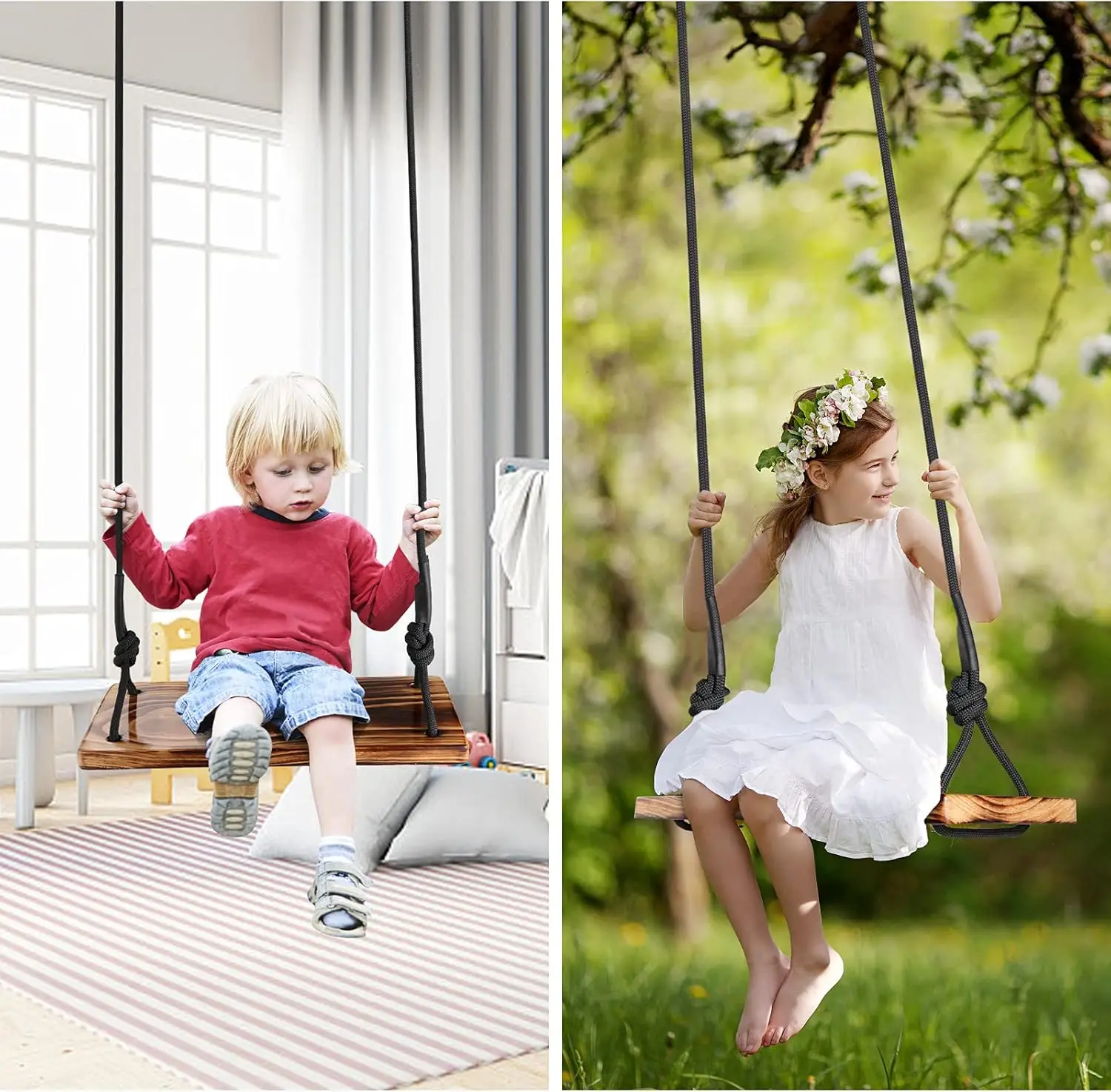 ,Indoor,Outdoor Durable Wooden Swing Can Withstand 440LB (17.7x7.9x1.0 inch)