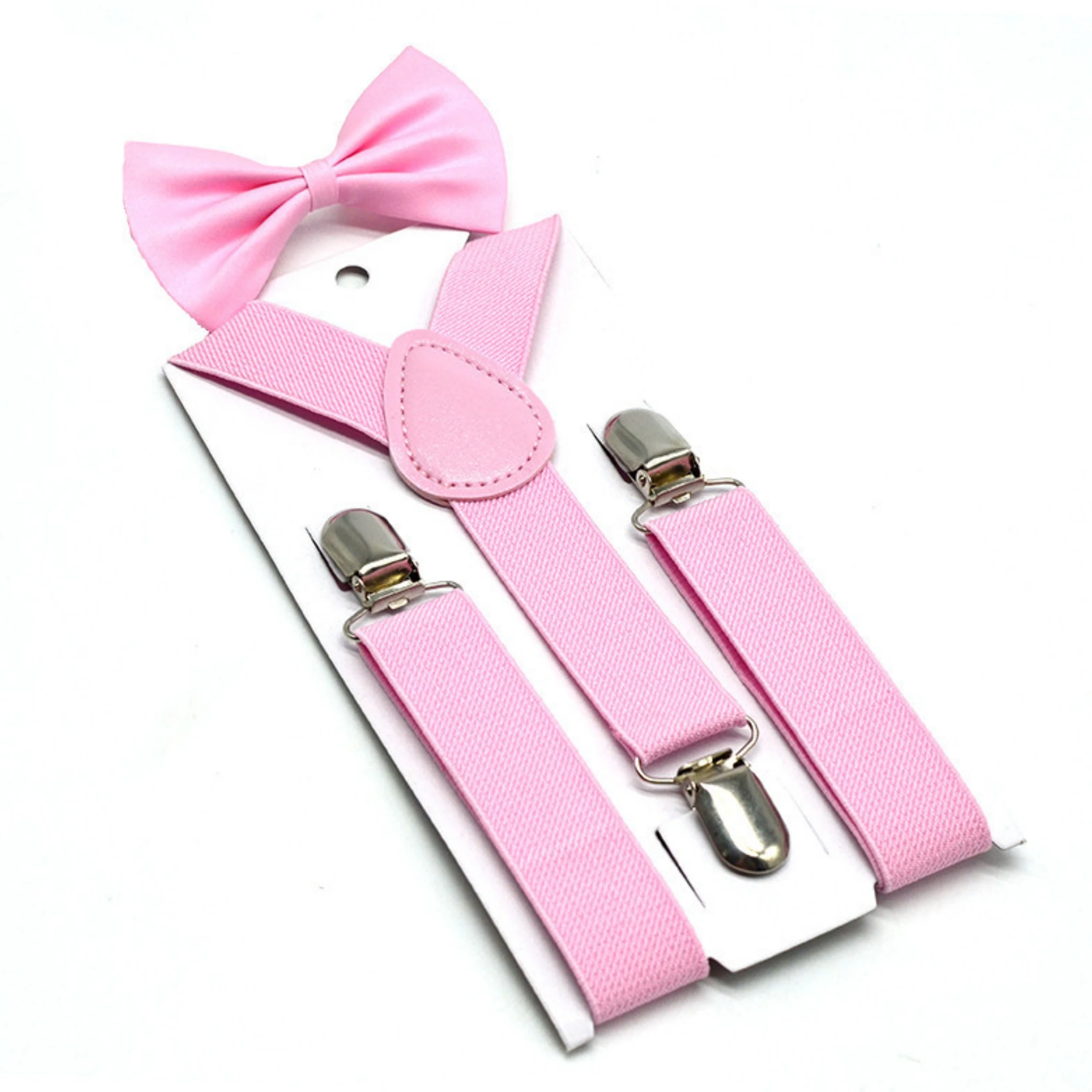 2pcs Children's Suspenders + Bow Tie Fashion Solid Color 3 Clip Y-Shaped Straps Baby Photo Show Wedding Party Accessories