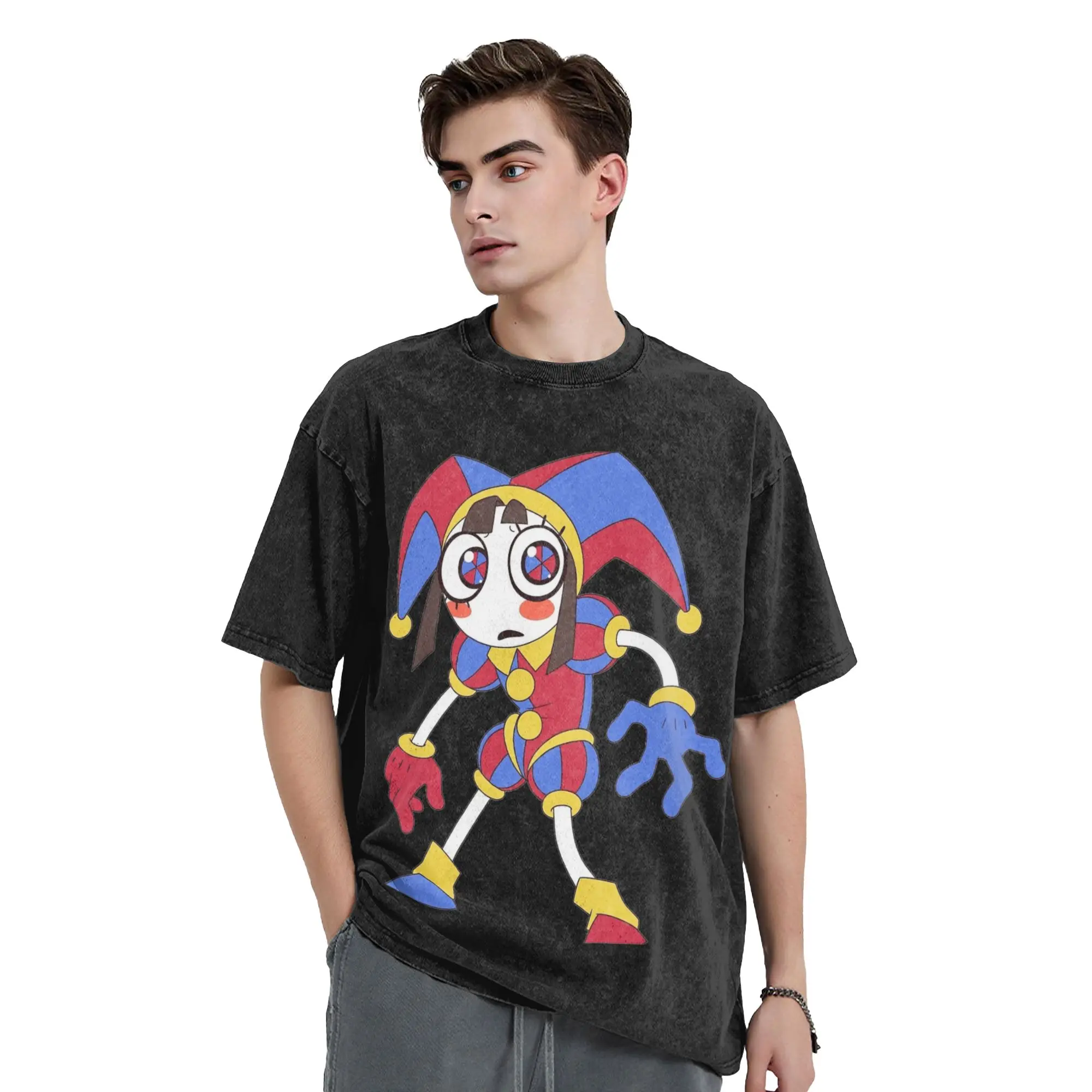 Cartoon Digitals Circus Pomni Washed T Shirt Streetwear Vintage T-Shirt  Tees Tops for Men Women Short Sleeve Oversize Summer
