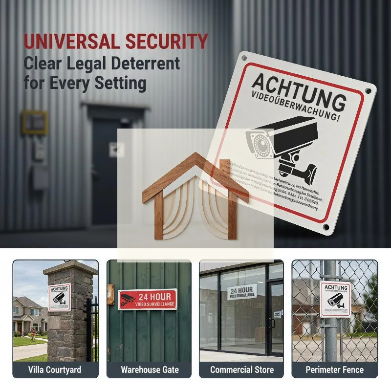 24h Video Surveillance Security Warning Sign Durable Metal CCTV Plate Waterproof Alert Plaque for Retail Store Entrance