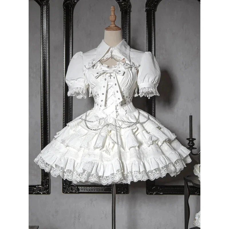 Vestido cicótico estilo Lolita JSK, falda ajustada con tirantes finos y lazo, minivestidos dulces para mujer y chaleco pequeño de dos piezas 20