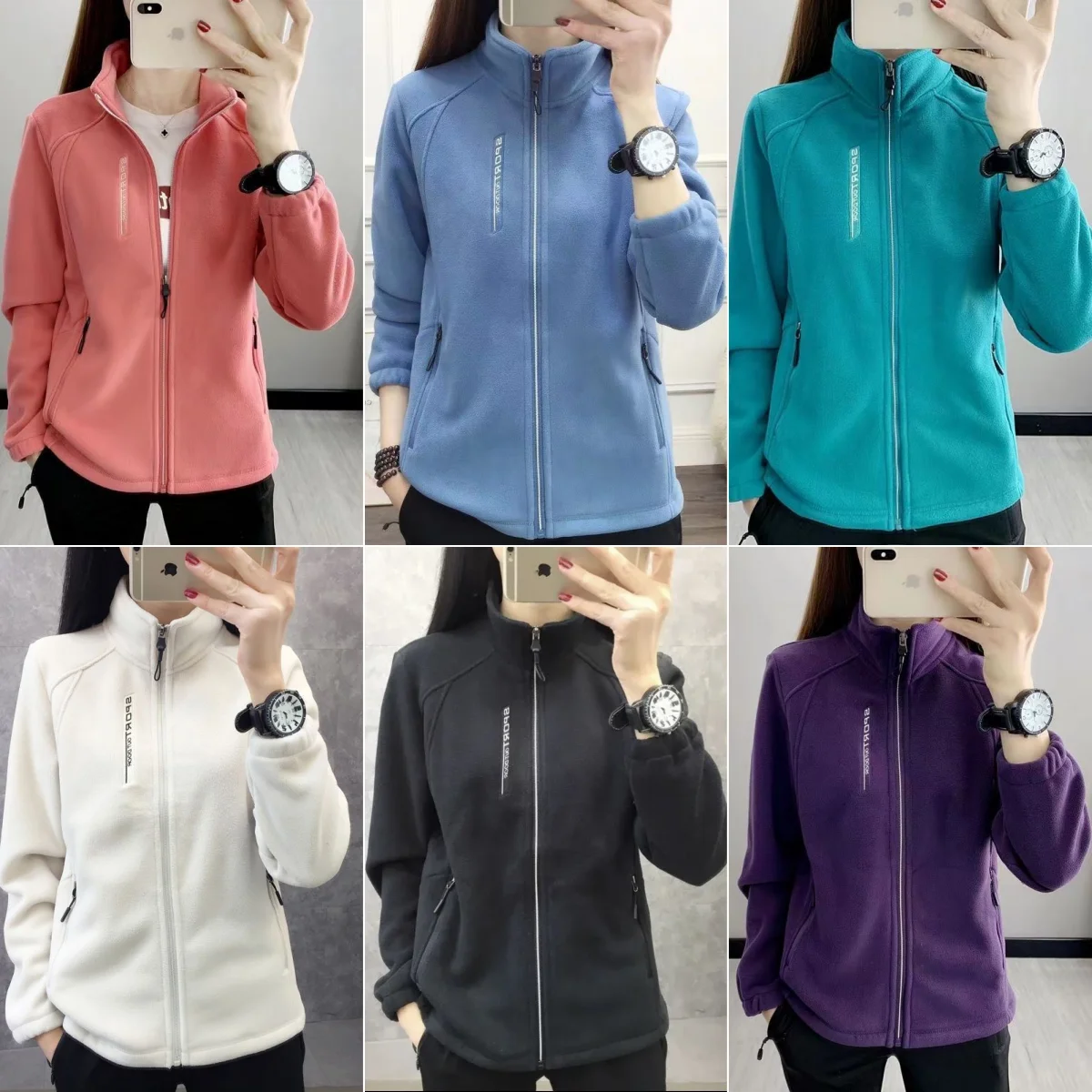 Winter Women Sweatshirt Coat Casual Loose Zip Up Cardigan Long Sleeve Sweatershirt Reversible Polar Fleece Stand Collar Coat