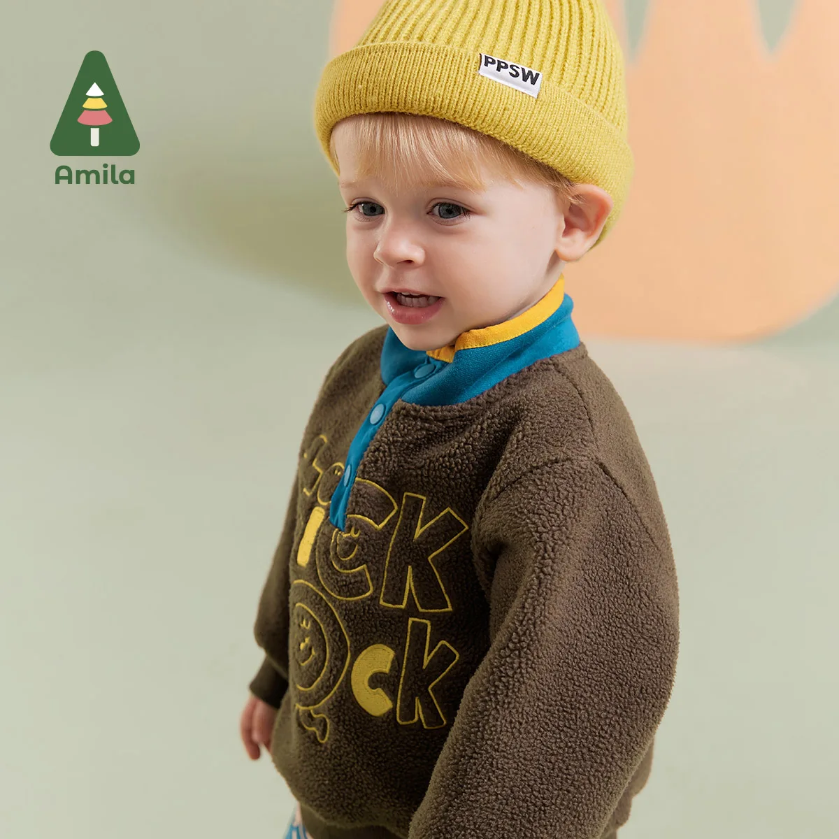 Amila Baby Boy Hoodie 2024 Winter neue mehrfarbige Stehkragen Vlies weiche gemütliche Stickerei Baby kleidung