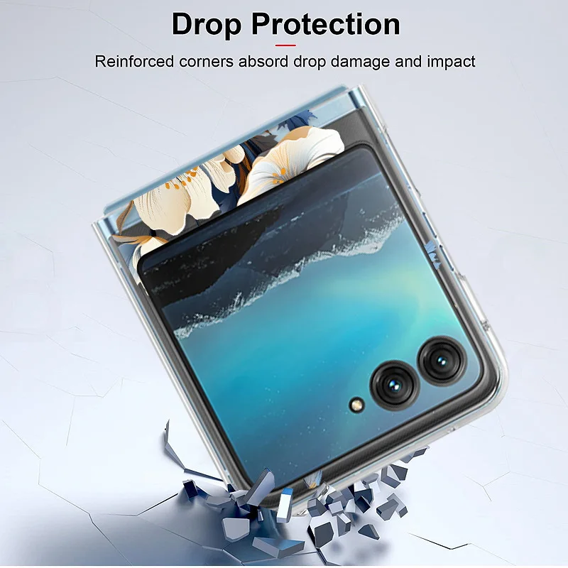 Floral Patterned Clear Case For Motorola Razr 50 40 Ultra Razr40 Razr50 Slim Shockproof Hard PC Transparent Folding Phone Cover