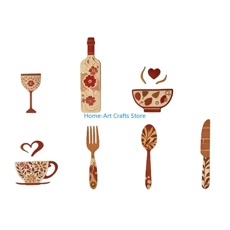 Y3NA Kitchen Wall Sticker Decors, 7Pieces/Set Rural Dining Wall Hanging with Handcrafted Painting Utensil Theme for Farmhouse