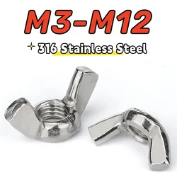 2-20pcs M3 M4 M5 M6 M8 M10 M12 316 Stainless Steel Hand Tighten Nut Butterfly Nuts Wing Nuts Tye A Squate Wing nuts