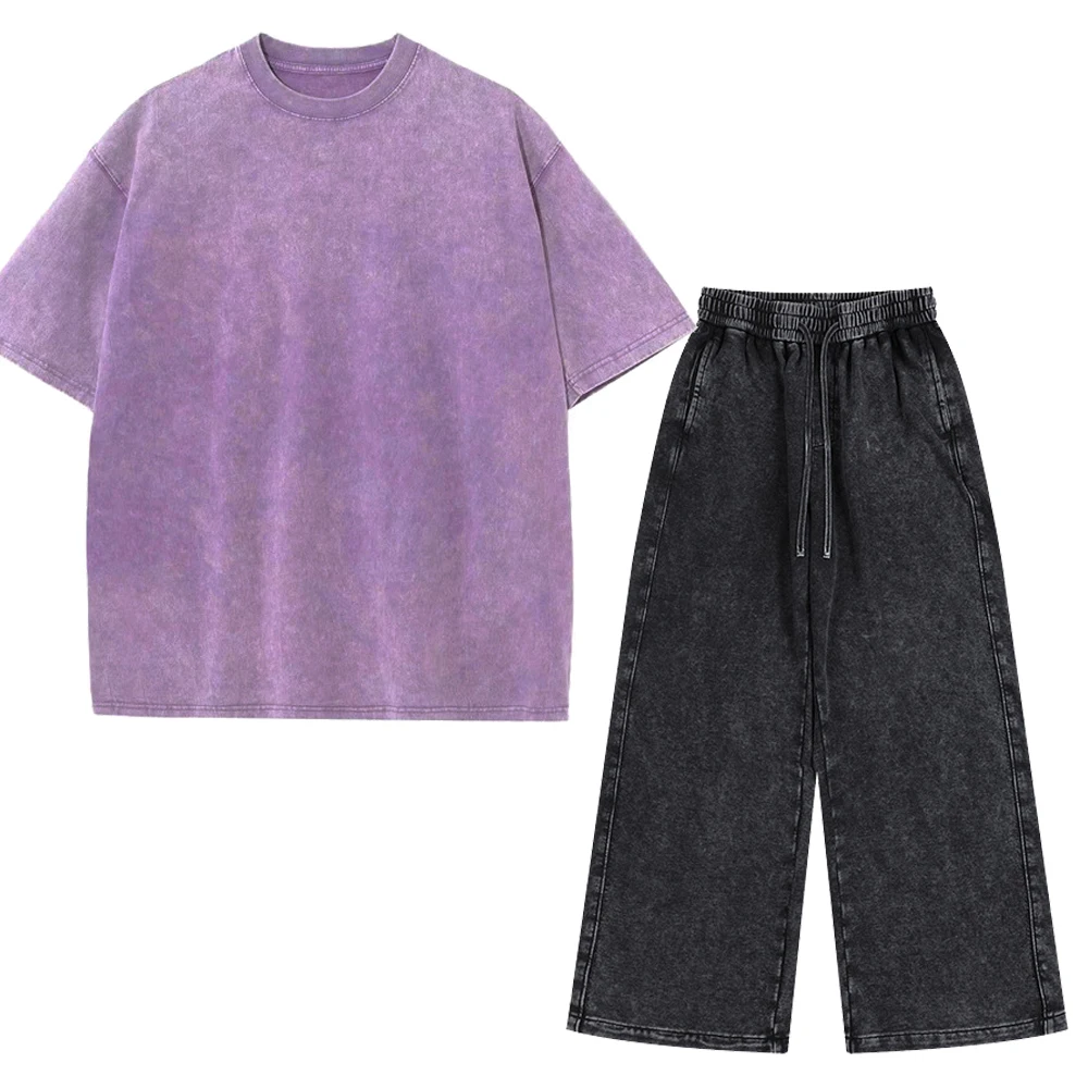Benutzerdefiniertes LOGO Herren Baumwoll-Sprühfärbung Waschbare Leichte Gebürstete Kurzarm-Shorts Paar-Set – Detail 10