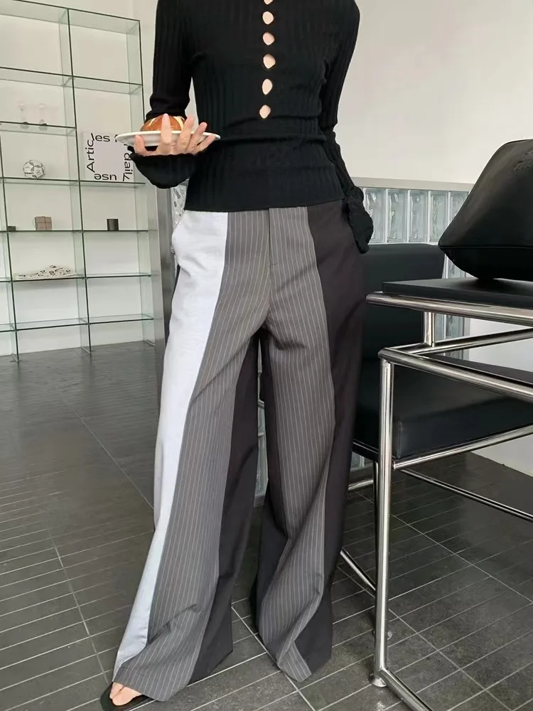 

Женские повседневные брюки прямого кроя с широкими штанинами, трехцветные, в стиле пэчворк, удобные, с высокой талией