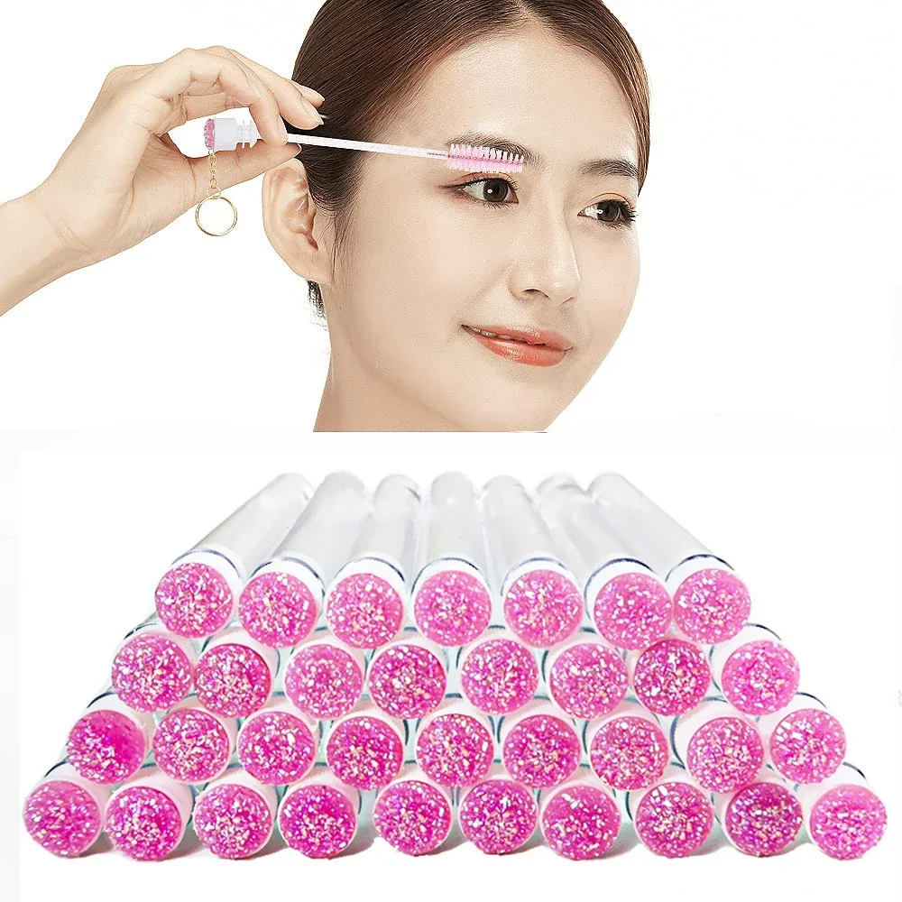 10pcs Reusable Eyebrow Brush Tube with Eyelash Eyebrow Brush Replaceable Dust-proof Sparkling Diamond Makeup Tools