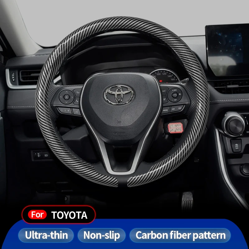 

For Toyota 36-38cm Round Steering Wheel Cover Carbon Fiber Nappa leather Camry 86 Scion Yaris GT86 Prius bZ4X Corolla RAV4 CHR