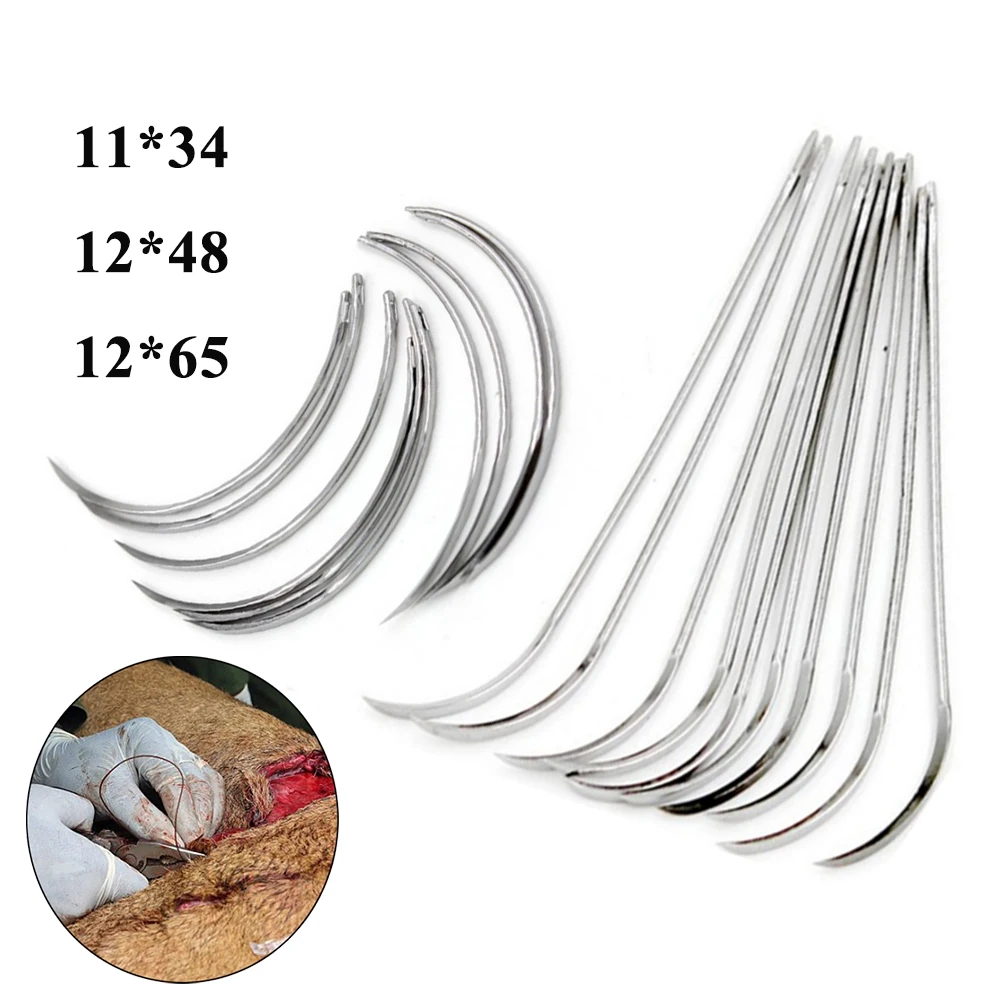 Animals Use Surgical Suture Needle Stainless Steel Straight Curved Pig Sheep Goat Dog Cattle 11X34 12X65 12X48 Available 10PCS