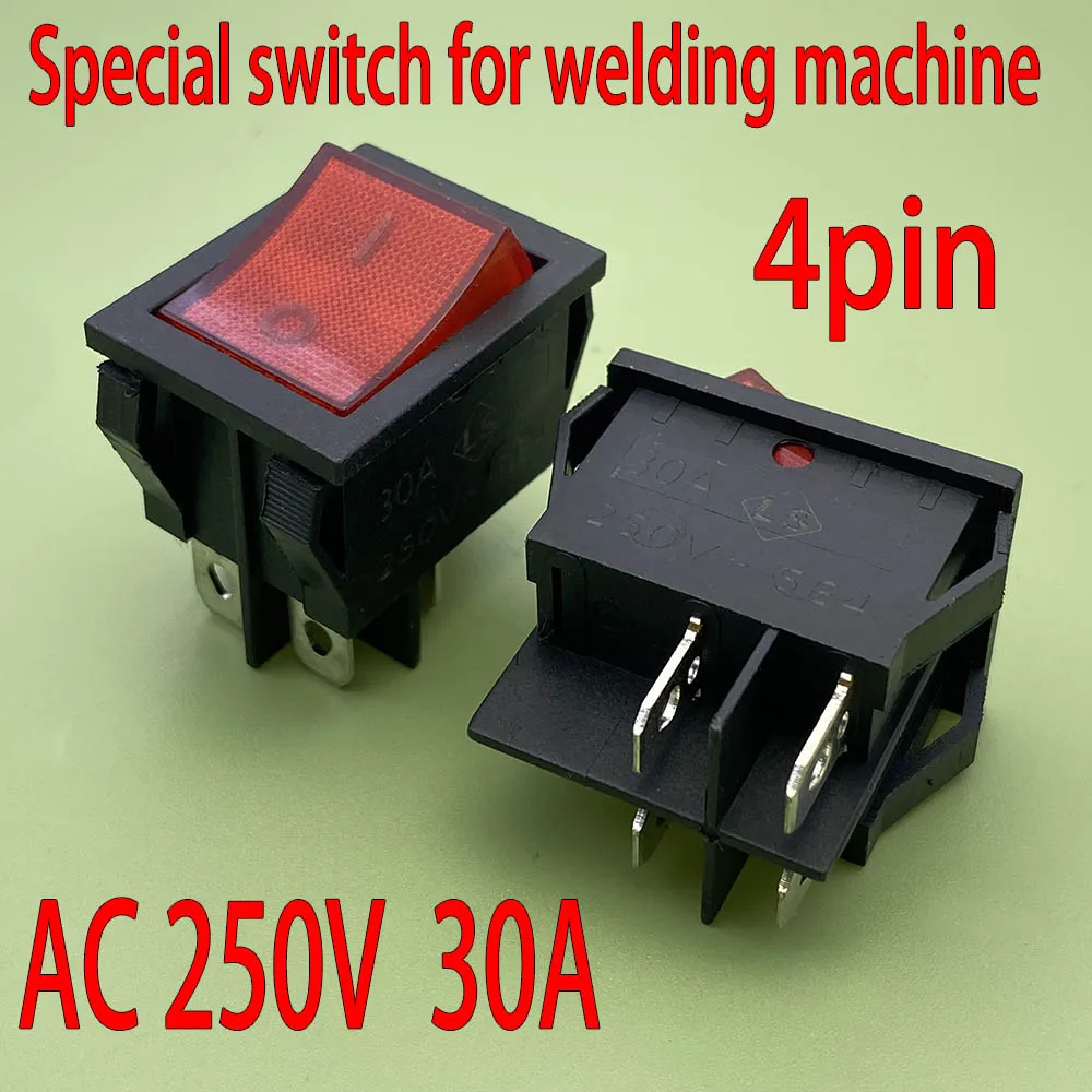 5 uds luz roja iluminada 4 pines ON/OFF interruptor basculante 30A 250V AC alta corriente 25x32mm interruptor especial para máquina de soldadura