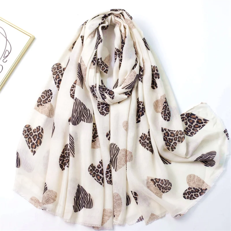2025 Winter Sexy Leopard Dot Heart Fringe Viscose Shawls Scarf Lady High Quality Wrap Beach Stole Bufandas Muslim Hijab 180*90Cm