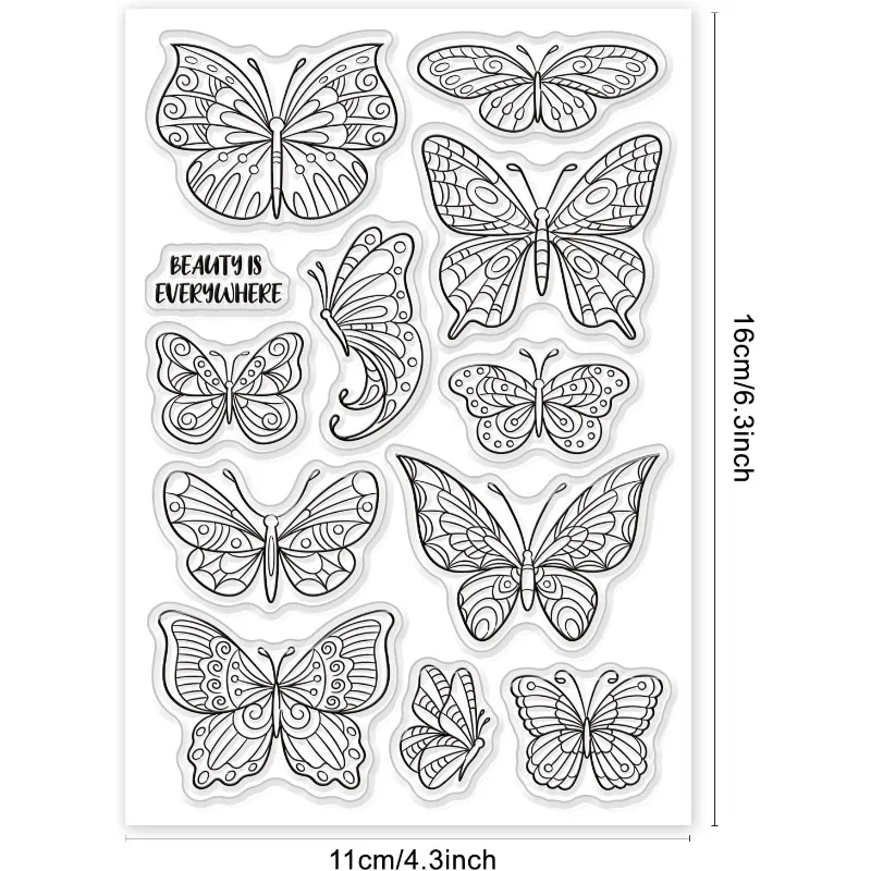 Butterfly Clear Stamps Crafts Butterflies Background Silicone Stamps Transparent Rubber Stamps PVC Plastic Stamps for Spring