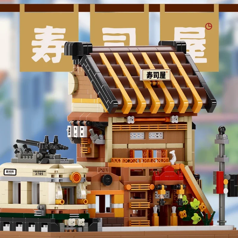 City Street ViewTakoyaki Sushi House Building Blocks MOC สถาปัตยกรรมญี่ปุ่นเพื่อน Figures อิฐของเล่นเด็ก DIY ของขวัญ